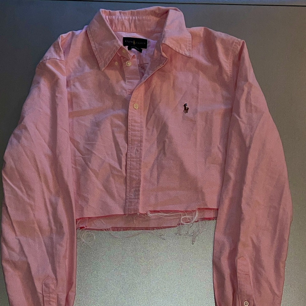 cropped vintage polo ralph lauren pink button up